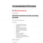 Zertifikat der Firma Würth für das Seminar Abdichtungen von Fenstern und Türen an Schwellen und Sockeln